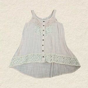 Blu Pepper Coquette Soft Pink Lace Corchet Detailing Sleeveless Cotton Top